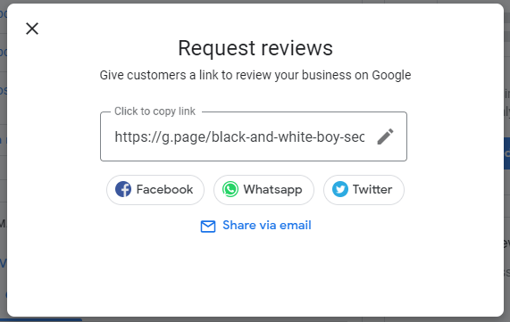 share your Google my business review link
