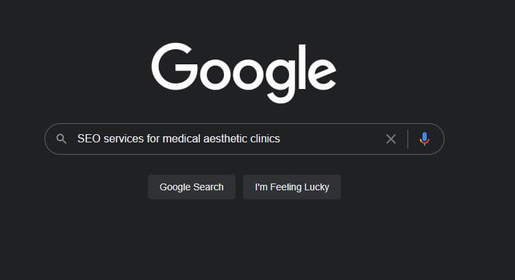 Google search bar with SEO services for medical aesthetic clinics